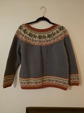 Cozy Fair Isle Knit Sweater in Slate Gray and Rust